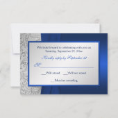 印刷されたリボンネイビーシルバーダマスクRSVPカード 出欠カード (裏面)