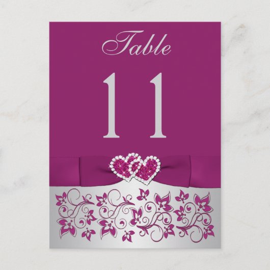印刷されたリボンパープルシルバーテーブル番号はがき ポストカード (正面)