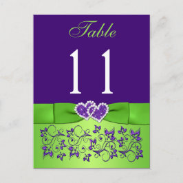 印刷されたリボンパープル、緑のテーブル番号はがき ポストカード