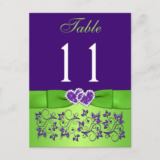 印刷されたリボンパープル、緑のテーブル番号はがき ポストカード (正面)