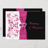 印刷されたリボンピンク、白、黒の結婚式の招待 招待状 (正面/裏面)