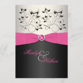 印刷されたリボンピンク、黒、シルバーウェディング招待 招待状