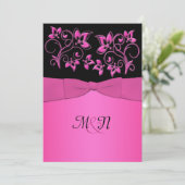 印刷されたリボンブラック、ピンクのフローラ結婚式 招待状 (スタンド正面)
