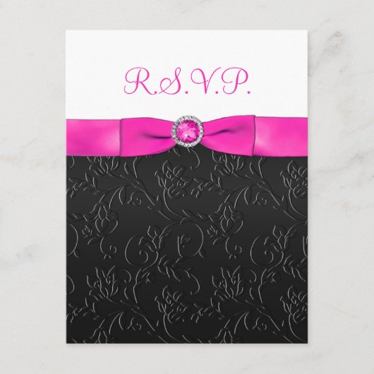 印刷されたリボンブラック、ホットピンク、ホワイトRSVPカード 出欠カード (正面)