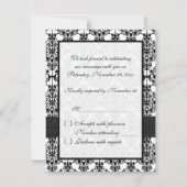 印刷されたリボンブラック、ホワイトダマスクII RSVPカード (裏面)