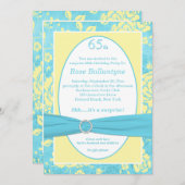 印刷されたリボンブルーイエロー65番目の誕生日招待状 招待状 (正面/裏面)