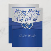 印刷されたリボンブルー銀結合ハートRSVPカード 出欠カード (正面/裏面)