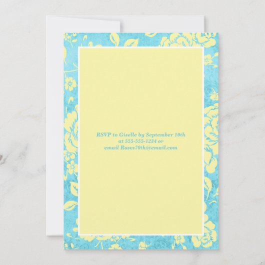 印刷されたリボンブルー黄色70番目の誕生日招待状 招待状 (裏面)