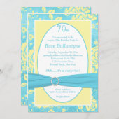 印刷されたリボンブルー黄色70番目の誕生日招待状 招待状 (正面/裏面)