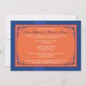 印刷されたリボンブルー、オレンジ色のフローラ結婚式の招待 招待状 (裏面)