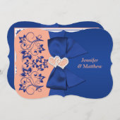 印刷されたリボンブルー、桃のフローラ結婚式の招待 招待状 (正面/裏面)