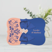 印刷されたリボンブルー、桃のフローラ結婚式の招待 招待状 (スタンド正面)