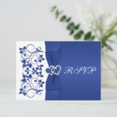印刷されたリボンブルー、白いフローラ返信カード 出欠カード (スタンド正面)