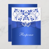 印刷されたリボンブルー、白いフローラ、ハートRSVP 出欠カード (正面/裏面)