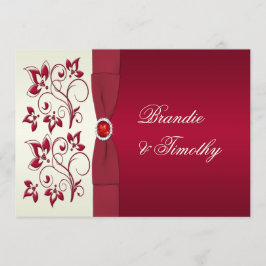 印刷されたリボンレッド、アイボリー結婚フローラの招待 招待状