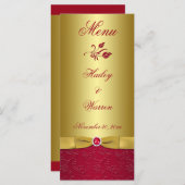 印刷されたリボンレッド、金ゴールドフローラメニューカード メニュー (正面/裏面)