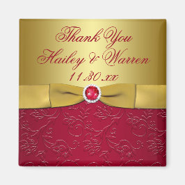 印刷されたリボンレッド、金ゴールドフローラ結婚式の引き出物 マグネット