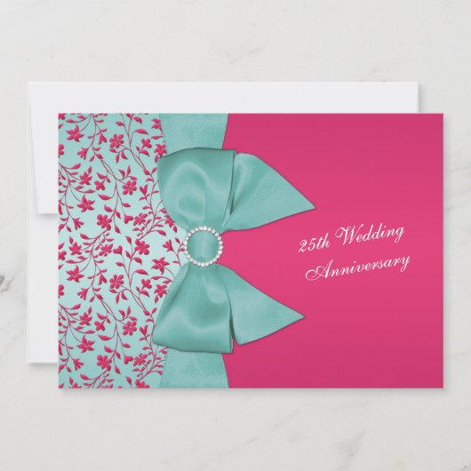 印刷されたリボン暗い赤紫色、グリーン25周年記念 招待状 (正面)