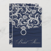 印刷されたリボン海軍、銀製のブライダルシャワーの招待 招待状 (正面/裏面)