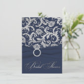 印刷されたリボン海軍、銀製のブライダルシャワーの招待 招待状 (スタンド正面)