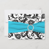印刷されたリボン白黒ブルーダマスク返信カード 出欠カード (正面)