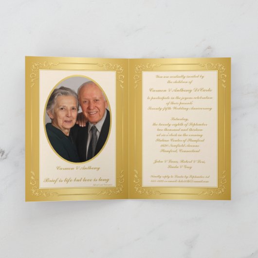 印刷されたリボン第75の結婚記念日の招待状 招待状 (内部)