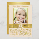 印刷されたリボン聖体拝領写真招待状 招待状 (正面/裏面)