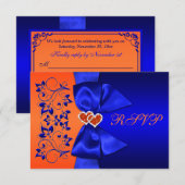 印刷されたリボン 青 オレンジ 花模様 ウェディング RSVP (正面/裏面)