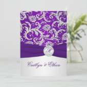 印刷されたリ王室のボンパープルとシルバーのダマスク 招待状 (スタンド正面)