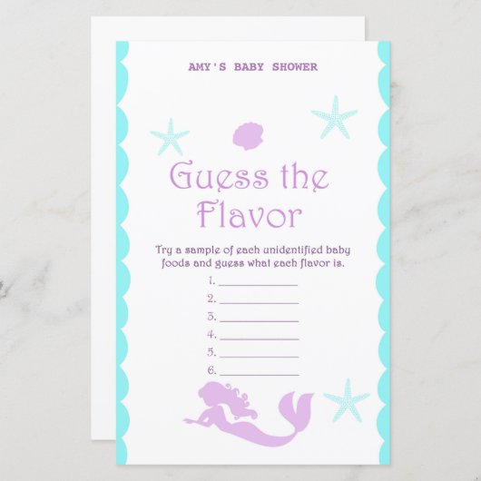印刷された人魚の赤ちゃんシャワーゲーム (正面/裏面)