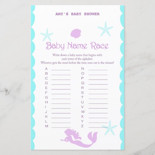 印刷された人魚の赤ちゃんシャワーゲーム (正面)