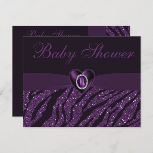 印刷された宝石のハート及びシマウマのグリッターのベビーシャワー 招待状 (正面/裏面)