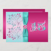 印刷された弓ピンク、水の花のキンセアニェラの招待 招待状 (正面/裏面)