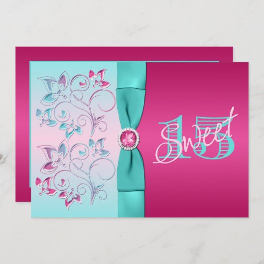 印刷された弓ピンク、水の花のキンセアニェラの招待 招待状 (正面/裏面)