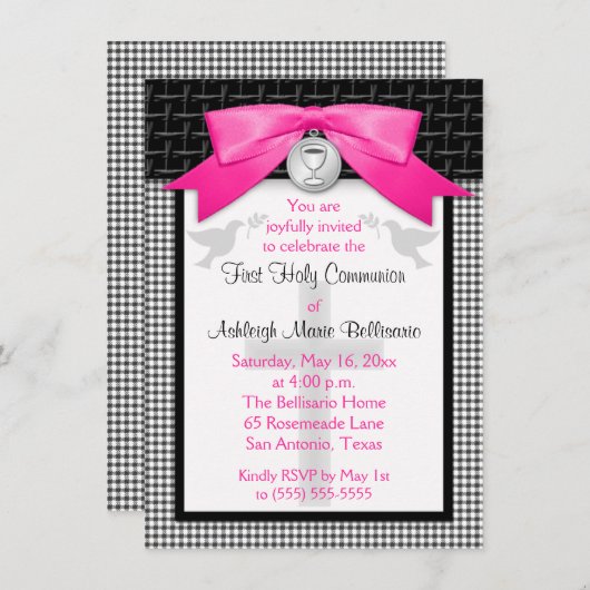 印刷された弓ファースト聖餐式招待状 招待状 (正面/裏面)