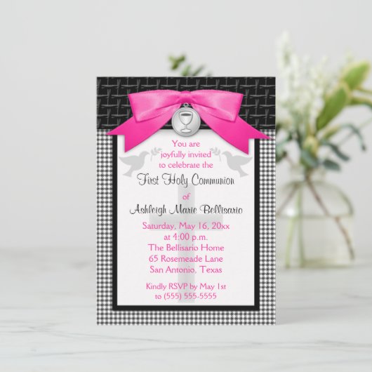 印刷された弓ファースト聖餐式招待状 招待状 (スタンド正面)