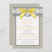 印刷された弓灰色の花のレースのベビーシャワーの招待 招待状 (正面/裏面)