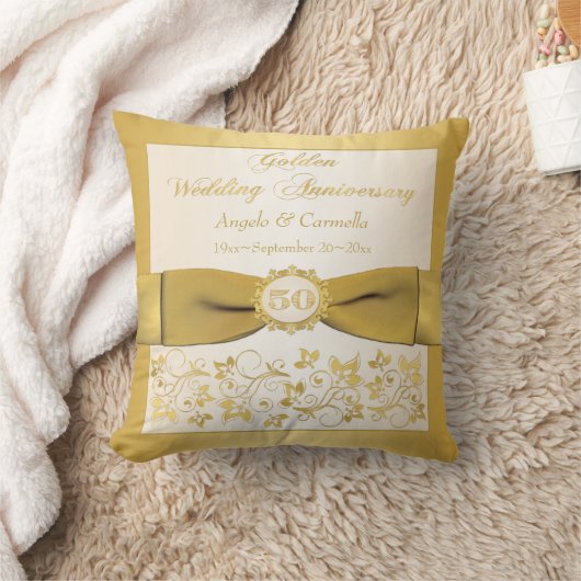 印刷された弓第50記念日の二重写真の枕 クッション (ブランケット)