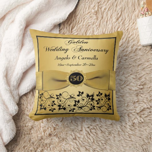 印刷された弓第50記念日の二重写真の枕 クッション (ブランケット)