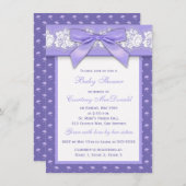 印刷された弓紫色の花のレースのベビーシャワーの招待 招待状 (正面/裏面)