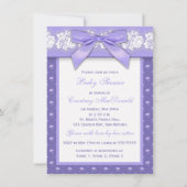 印刷された弓紫色の花のレースのベビーシャワーの招待 招待状 (正面)