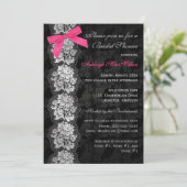 印刷された弓黒の花のレースのブライダルシャワーの招待 招待状 (スタンド正面)
