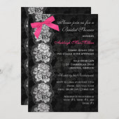 印刷された弓黒の花のレースのブライダルシャワーの招待 招待状 (正面/裏面)