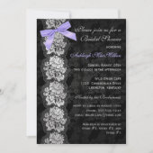 印刷された弓黒の花のレースのブライダルシャワーの招待 招待状 (正面)