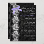 印刷された弓黒の花のレースのブライダルシャワーの招待 招待状 (正面/裏面)