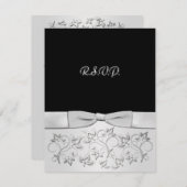 印刷された弓黒、銀製RSVPカード 出欠カード (正面/裏面)