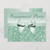 印刷された真新しいスパンコール、弓及びダイヤモンドの婚約 招待状 (正面/裏面)