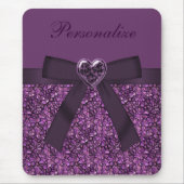 印刷された紫色の宝石及びハートの宝石 マウスパッド (正面)