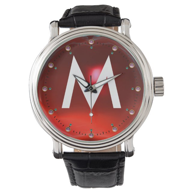 印刷された赤ルビー宝石モノグラム 腕時計 (正面)