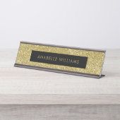 印刷された金ゴールドグリッターテクスチモダンャ デスクネームプレート (正面)